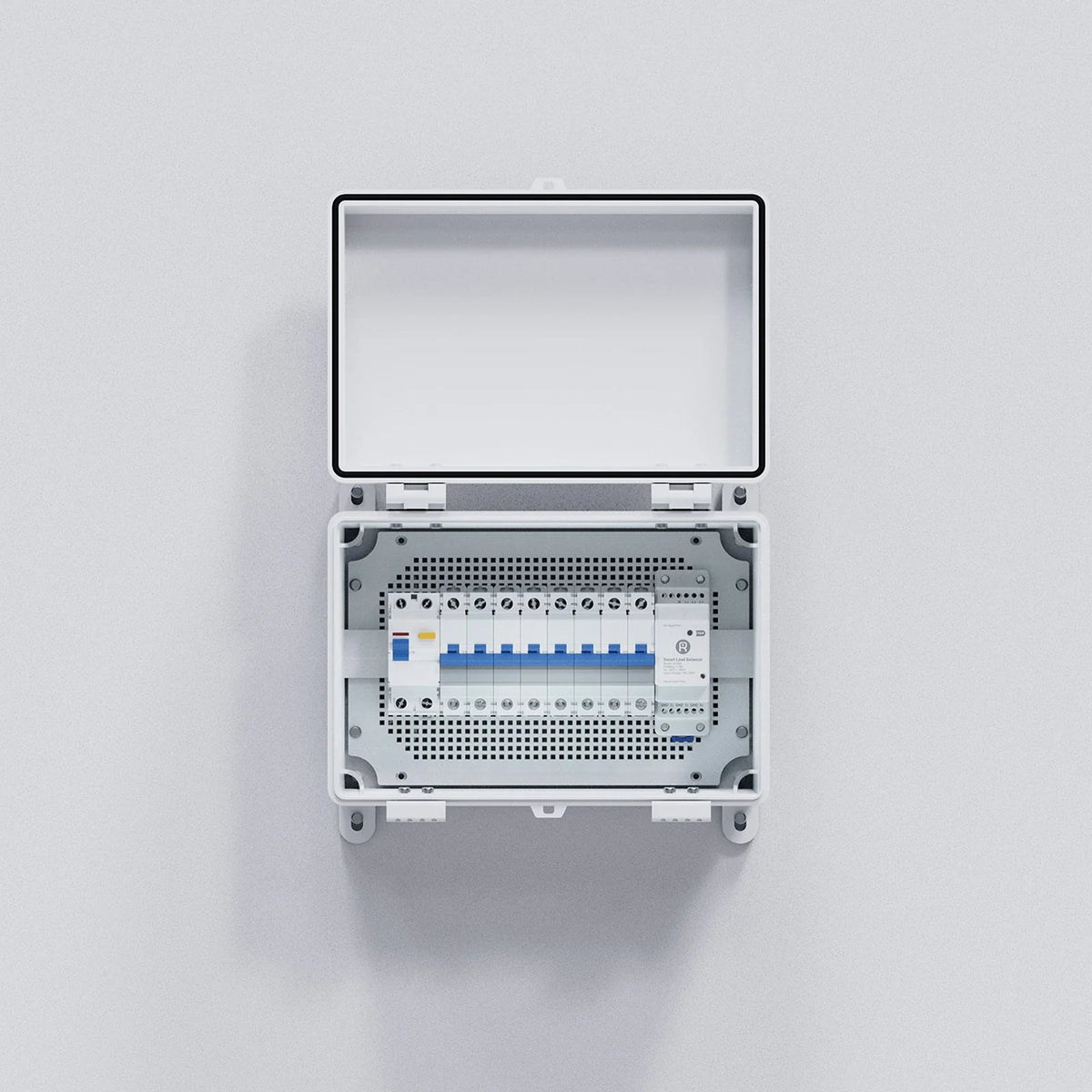 Wallbox Rheidon WB500 7,4 kW con gestore di carico dinamico AC500 — AC500 montato nel quadro elettrico