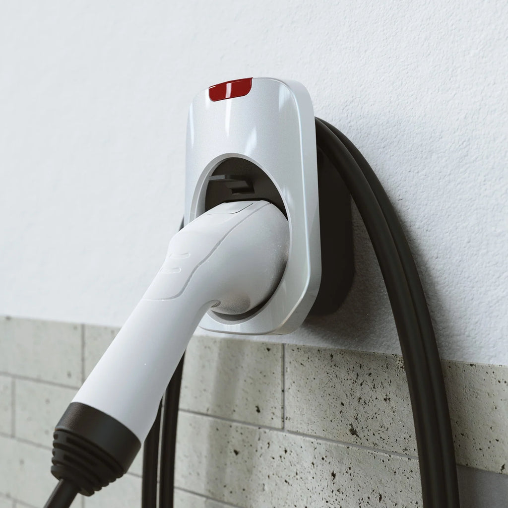 Supporto a parete Rheidon AC260 per Tesla — ev charging cable holder in use garage wall installation