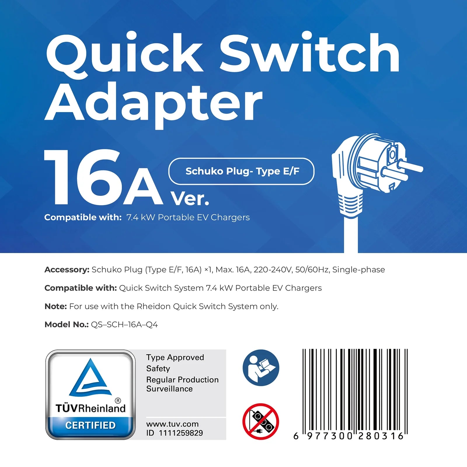 Adattatori Quick-Switch Rheidon per PC200 Pro-7K4 — pc200 pro 7k4 adapter schuko typef 16a 2