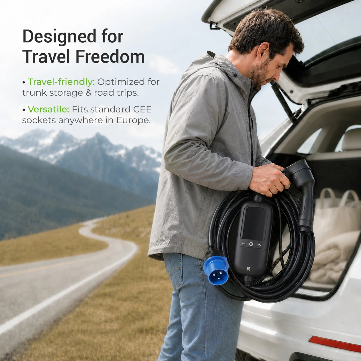 Caricatore portatile Rheidon PC200 Pro-7K4 — rheidon pc200 pro 7k4 portable ev charger road trip